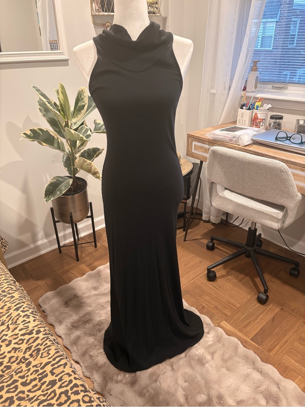 James Perse Black Ribbed Halter Cowl Maxi Dress - Picture 1 of 2